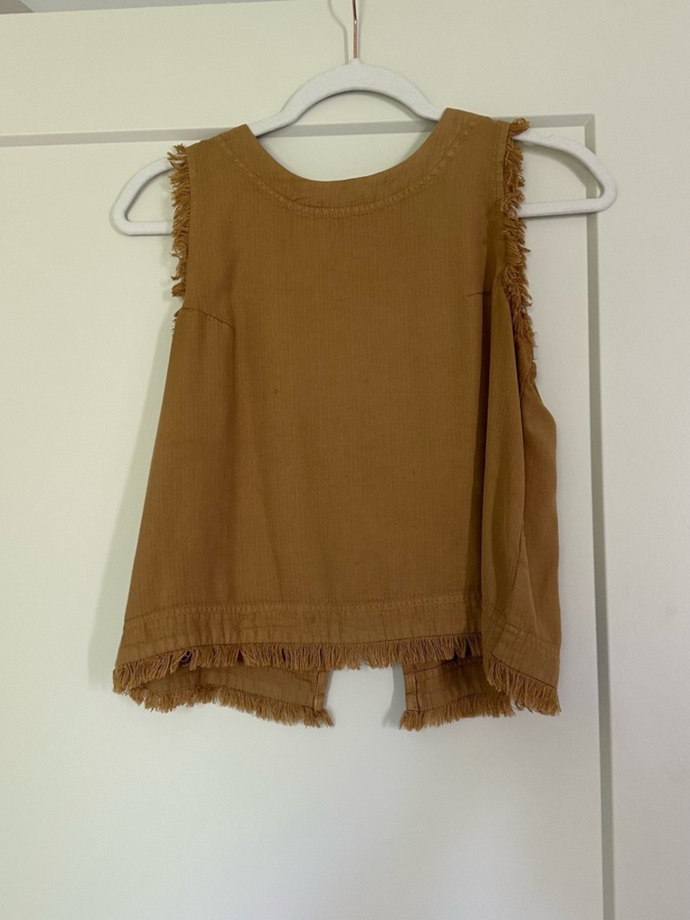 Altar'd State Fringed Sleeveless Tank in Warm Camel